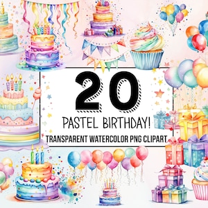Pastel Birthday Watercolor Clipart Pack - High-Quality Digital Illustrations