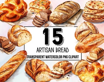 Artisan Bread Clipart Set - Watercolor Bread Illustrations - Artistic Bakery Art - Downloadable Prints - Rustic Food Decor