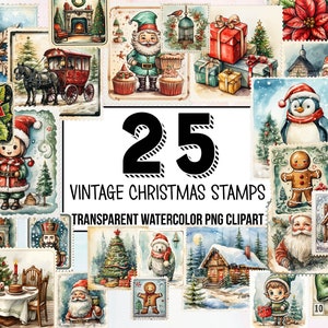 Vintage Christmas Clipart Stamp, Traditional Christmas Decor, Digital Planner, Junk Journaling, Watercolor, Commercial Use, Sublimation