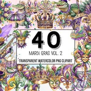 Mardi Gras Vol. 2 Clipart Collection – Masquerade Mask PNG, Carnival Clipart, Mardi Gras Beads, Fleur de Lys, Fat Tuesday Designs