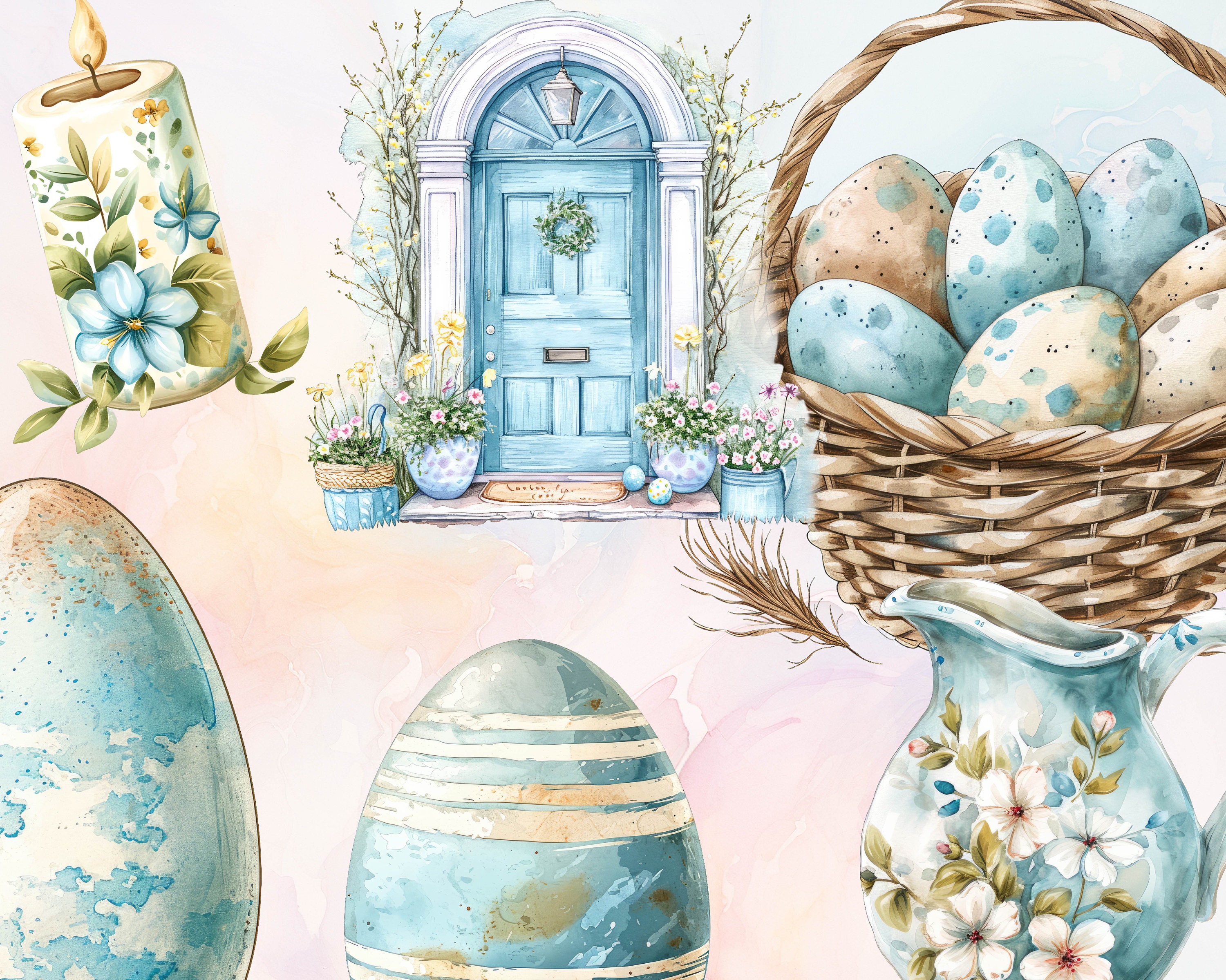 Rustic Blue Easter Clipart Pack - Etsy