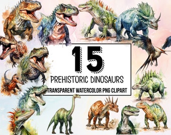 Paquete de imágenes prediseñadas digitales de dinosaurios prehistóricos - Ilustraciones, paquete de imágenes prediseñadas, ilustraciones digitales