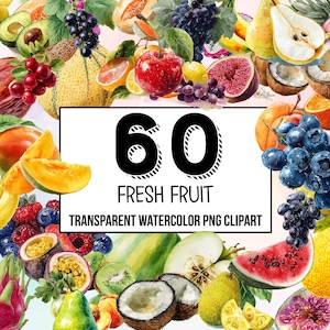Clipart aquarelle de fruits frais : illustrations de fruits pour des créations originales, de l&#39;art culinaire, du scrapbooking et des projets estivaux, illustrations saines