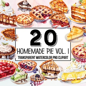Homemade Pie Vol. 1 Digital Clipart Pack - Watercolor Dessert Illustrations - Artistic Pastry Art - Sophisticated Food Decor