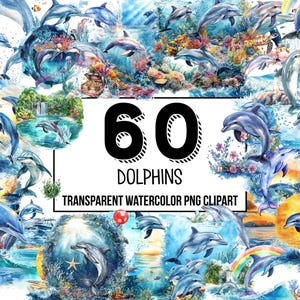 Dolphins Watercolor Clipart - Playful Sea Creatures, Dolphin PNGs, Marine Life Art, Ocean Designs, and Nursery Clipart for Digital Downloads