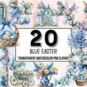 Blue Easter Watercolor Clipart Pack