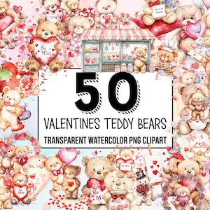Clipart acquerello di orsacchiotti di San Valentino - Disegni di orsi carini, PNG di San Valentino, San Valentino in classe, Clipart d'amore per progetti fai da te