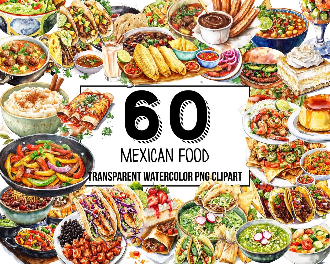 Mexican Food Watercolor Clipart - Vibrant Fiesta Designs, Tacos ...