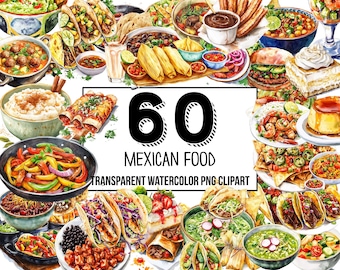 Clipart de aquarela de comida mexicana - designs vibrantes de festa, tacos, burritos, guacamole e arte digital de cinco de mayo para download