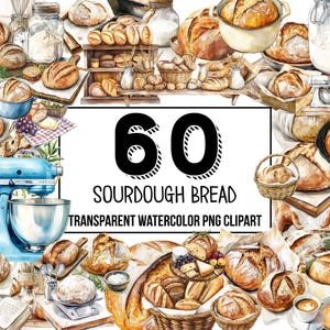 Sourdough Bread Clipart Set, Bread Baking PNG clipart, Digital Planner, Junk Journaling, Watercolor, Commercial Use, Sublimation