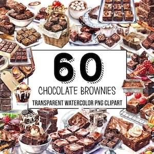 Chocolate Brownies Digital Clipart Pack, Bakery Clipart, Digital Planner, Junk Journaling, Watercolor, Commercial Use, Sublimation