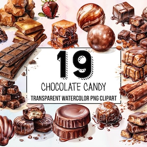 Chocolate Candy Watercolor Clipart Set - Watercolor Candy Clipart - Digital Chocolate Illustrations - Downloadable Prints