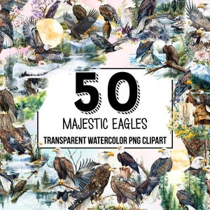 Majestätische Adler Aquarell Clipart - fliegender Weißkopfseeadler PNG, Adlernest Grafiken, 4.Juli druckbare Designs, digitaler Download