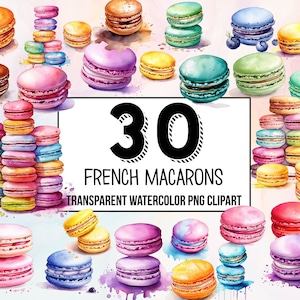 French Macarons Watercolor Clipart - Digital Dessert Illustrations