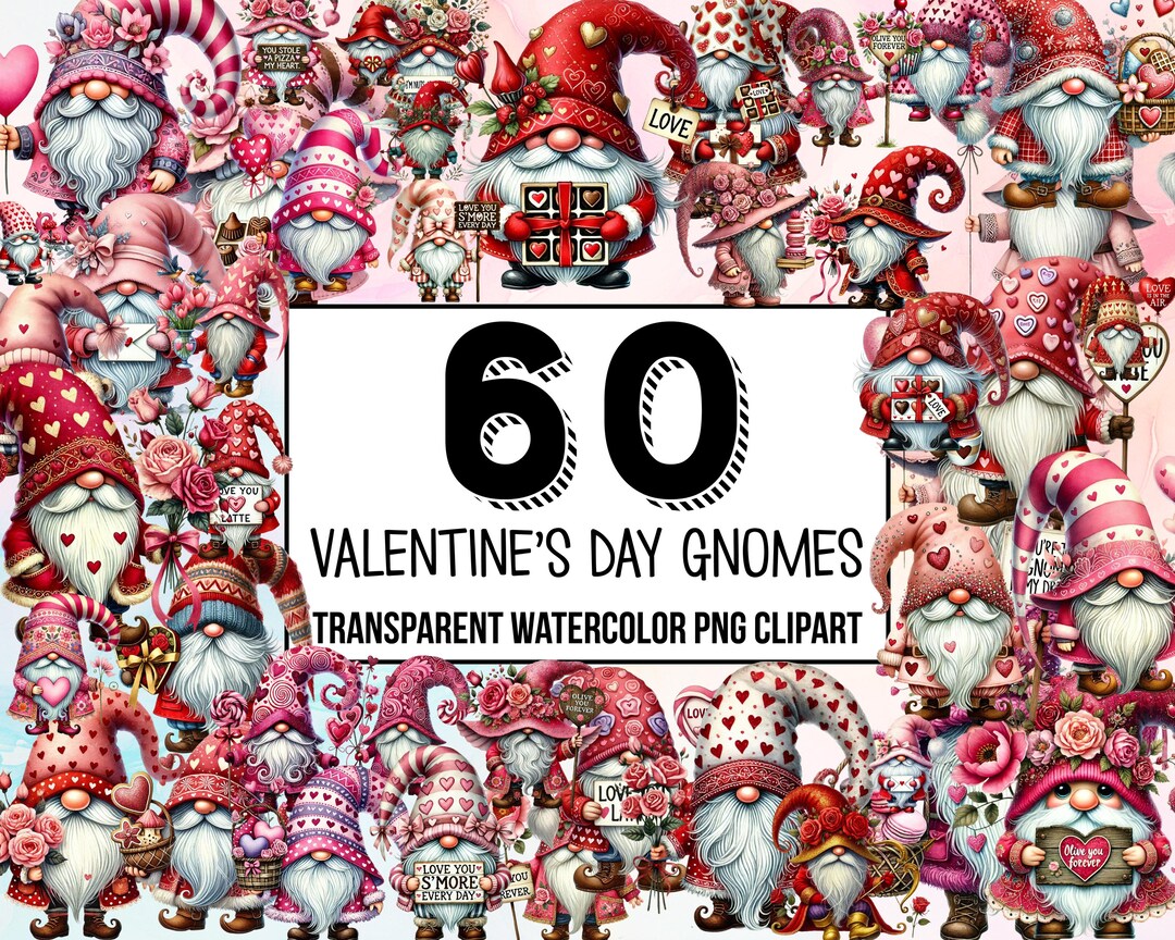 Valentine’s Day Gnomes Clipart Collection - Cute Watercolor Gnomes ...