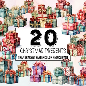 Christmas Presents Clipart Pack, Traditional Christmas Decor, Digital Planner, Junk Journaling, Watercolor, Commercial Use, Sublimation