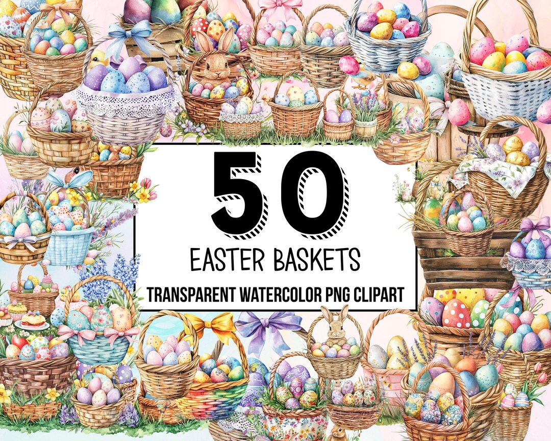 Easter Basket Watercolor Clipart Set, Watercolor Baskets, Festive Egg ...