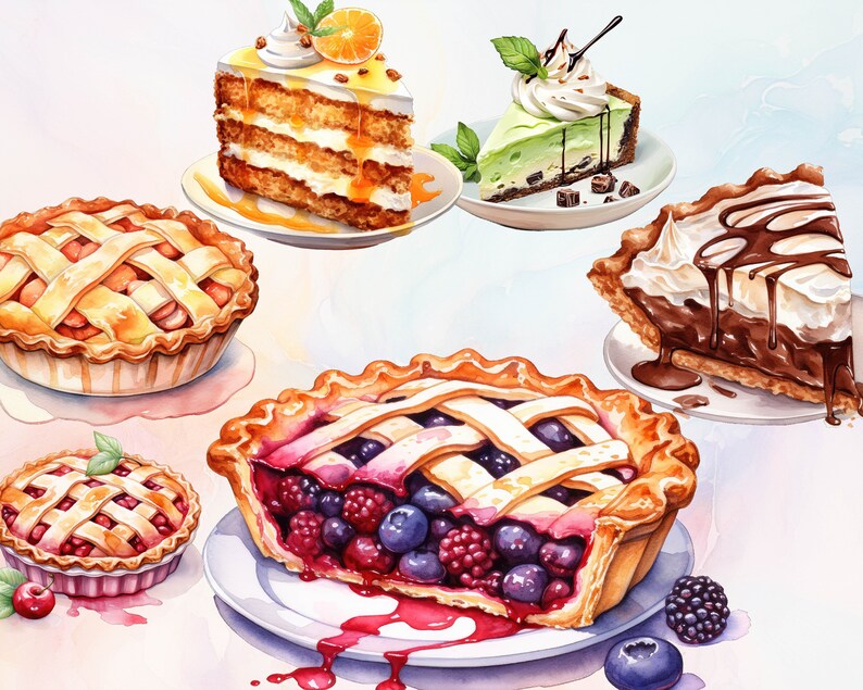 Homemade Pie Vol. 1 Digital Clipart Pack - Watercolor Dessert ...