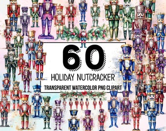 ホリデー・くるみ割り人形クリップアートパック、伝統的なクリスマス装飾、デジタルプランナー、ジャンクジャーナル、水彩画、商用利用可、昇華プリント
