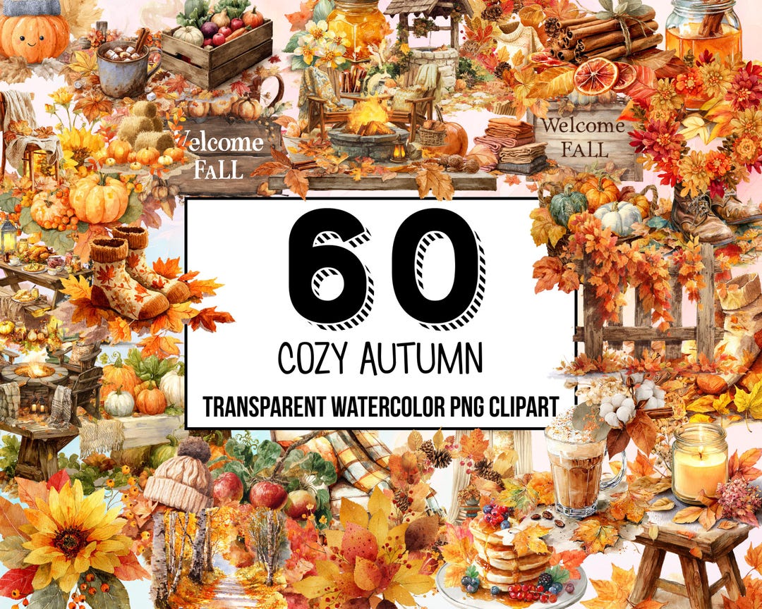 Cozy Autumn Watercolor Clipart – Warm Fall Illustrations for Seasonal ...