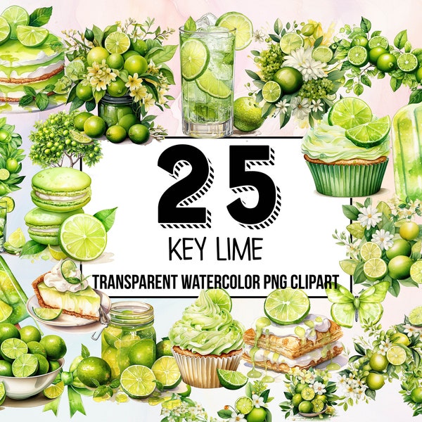 Key Lime Clipart Set - Watercolor Lime Illustrations - Citrus Fruit Art - Downloadable Prints - Fresh and Zesty Decor