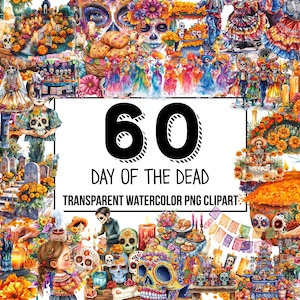 Day of the Dead Digital Clipart Pack, Traditional Mexican Decor, Digital Planner, Junk Journaling, Watercolor, Commercial Use, Sublimation