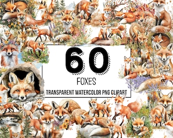 Imágenes prediseñadas de zorros en acuarela, zorro bebé, animales del bosque PNG, gráfico de zorro primaveral, zorro en acuarela, imágenes prediseñadas de zorro del bosque, descarga digital
