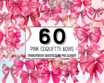Pink Coquette Bows Watercolor Clipart – elegant ribbon frames, romantic design, heart frame, and pastel ribbon clip art for creative project