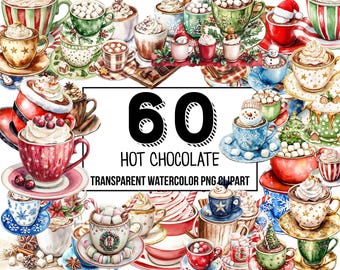 Hot Chocolate Watercolor Clipart - Cozy Winter Drinks, Hot Cocoa PNGs, Christmas Clipart, and Digital Crafting Designs for Holiday Projects