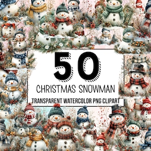 Christmas Snowman Clipart Pack, Traditional Christmas Decor, Digital Planner, Junk Journaling, Watercolor, Commercial Use, Sublimation