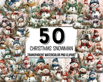 Christmas Snowman Clipart Pack, Traditional Christmas Decor, Digital Planner, Junk Journaling, Watercolor, Commercial Use, Sublimation