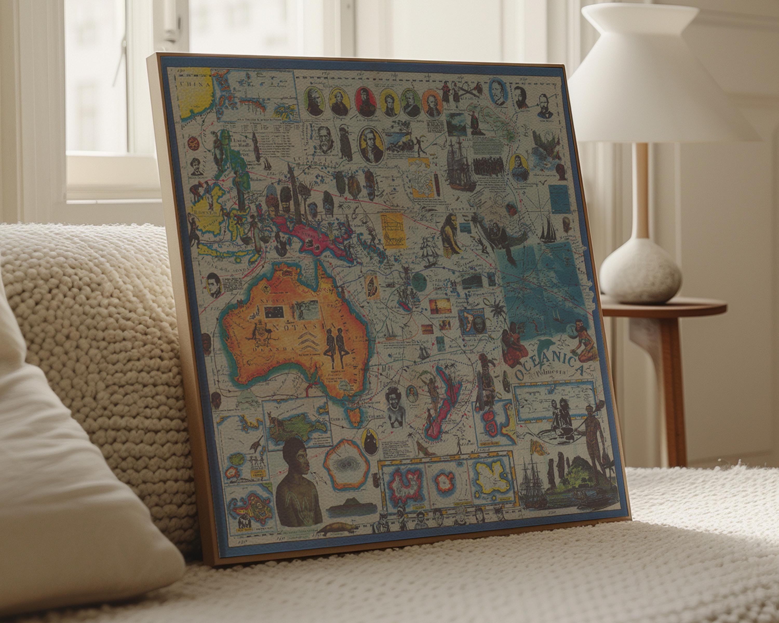 1986 Corto Maltese Oceanica Adventure Map  | Andre Pistacchi | Pictorial Map | Colorful Map | Classroom Poster | Map of Oceania | Australia