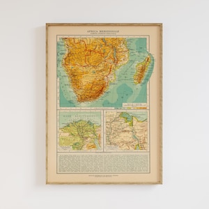 Carte historique de l'Afrique australe de 1922 | Mario Baratta | Art mural géographique | Carte de l'Atlas | Affiches de classe | Cartes d'archives