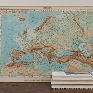 Carte de l'Europe de 1944 | Hermann Wagner | Carte vintage de l'Europe | Art mural de collection | affiche de classe | Art éducatif | Carte de l'Europe