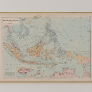 1887 Map of Asiatic Archipelago | Map of Philippines | Map of Indonesia | Southeast Asian Map | Classroom Wall Art | Archival Poster | Maps
