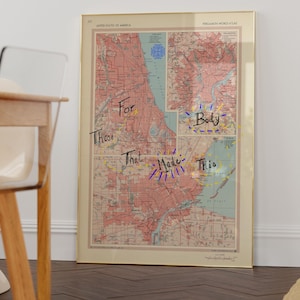 1967 Kaart van Detroit, Chicago, Philadelphia | Stedelijke stadsplattegronden | Pergamon-pers | Kunst aan de muur voor verzamelaars | Vintage stadsplattegrond |