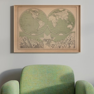 ムハンマド・ラムジによる世界半球のアーカイブ地図 1910 | 教室用ポスター | 壁画 | アラブ地図 | オスマン帝国の地図 | 地球儀の地図