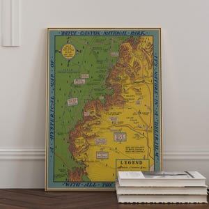 1940 年ブライスキャニオンのヒステリックな地図 | 絵入り地図 | ビンテージ地図作成 | 鮮やかな壁アート | 教室用ポスター | ジョリー リンドグレン | アートプリント