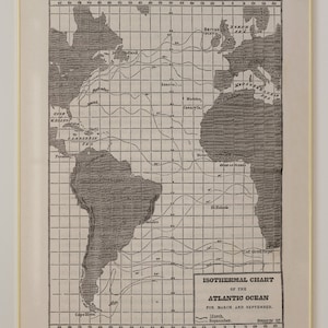 Mapa de ventos isotérmicos do Oceano Atlântico de 1857 | Matthew Fontaine Maury | Arte de parede vintage de meteorologia e oceanografia
