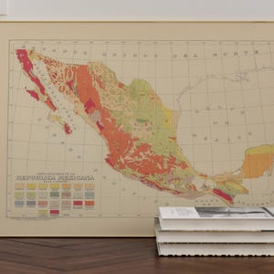 1921 Geologische und Topographische Karte von Mexiko | Vintage mexikanische Kartographie | Wissenschaftliche Wandkunst | Lebendige mexikanische Karte | Landwirtschaft Karte