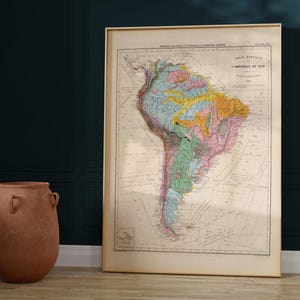 南アメリカの地質図 1873 | マルタン・ド・ムーシー | 地図作成ウォールアート | リトグラフ地図 | 地図ウォールアート | 南アメリカ | ヴィンテージ