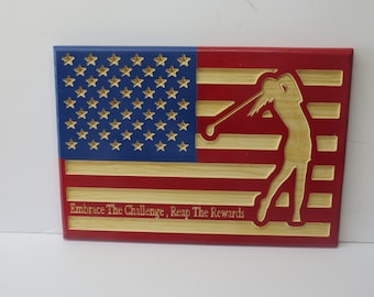 American Flag Wood-wood flag-American Flag Gift-Custom wooden flag-Rustic Flag- Flag-flag decor-Americanflag-personal custom flag-girls golf