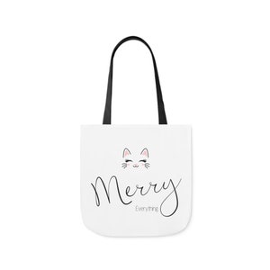 Holiday Cat Tote Bag Canvas - Be Merry | Animal Lover Gift | Farmers Market Bag