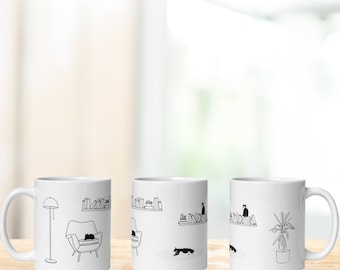 Cat Filled Living Room Ceramic Coffee Mug | Gift for Cat Owner | Birthday Gift for Cat Parent