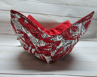 Microwavable Bowl Cozy/Louisiana Crawfish Bowl Cozy/100% Cotton/Microwave safe/Reversable Bowl Cozy