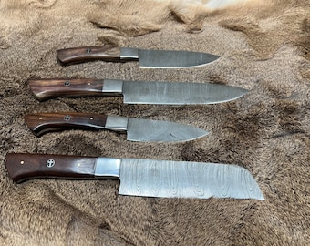 Hand Forged Damascus Steel 4 Piece Chef Knife Set