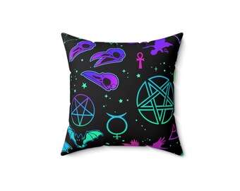 Pastel Goth Occult, Pattern Throw Pillow, Vibrant, multiple colors, Witchcraft, Throw Pillow, Dark, Gothic, Witch throw pillow, Patterns,