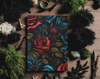 Couverture rigide, Carnet de notes mat, Fleurs, Roses, Rouge, bleu, Amateurs de fleurs, Cadeau pour filles, Cadeaux pour adolescents, Agenda, Intimité, Secrets, Coloré