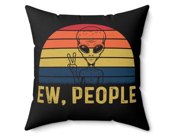 EW people alien throw people, Black throw pillow, Colorful, Tiny pillow, Polyester, Pillow, Vibrant, Alien Throw pillow, Space pillow
