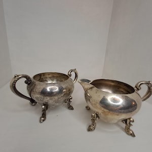 Silver on Copper Sugar Bowl with Creamer Vintage Dish Set, Set of 2, Sugar Bowl and Creamer, Silver Sugar Bowl and Creamer Set